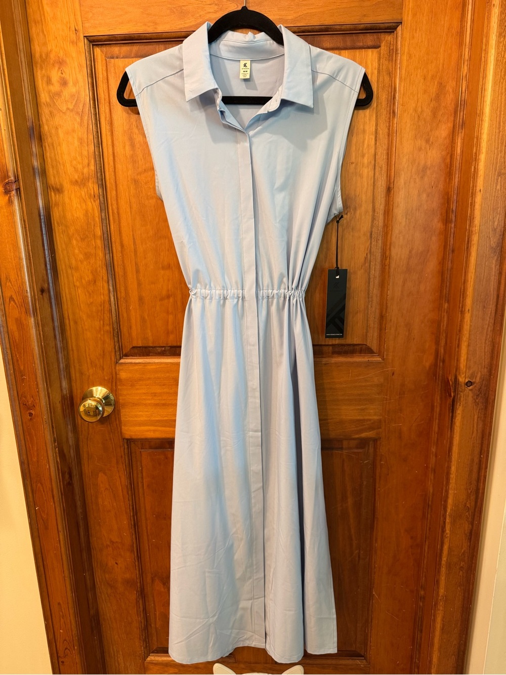 NWT Sleeveless Light Blue Collared Dress with Drawstring Waist